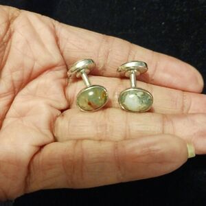 Vintage stainless steel marble cufflinks